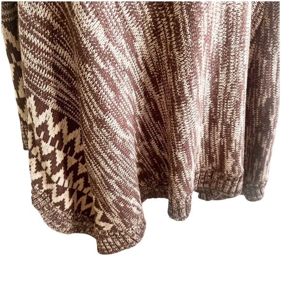 Boutique Knitted Pancho Tan Brown Aztec Design Size L/XL Cowl Neck Buttons - Picture 6 of 16